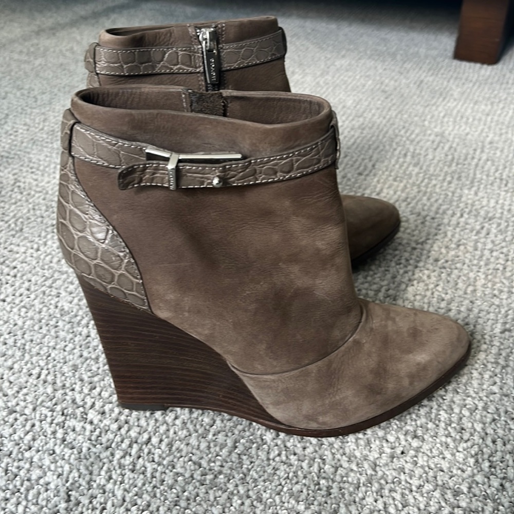 Coach wedge booties light brown suede